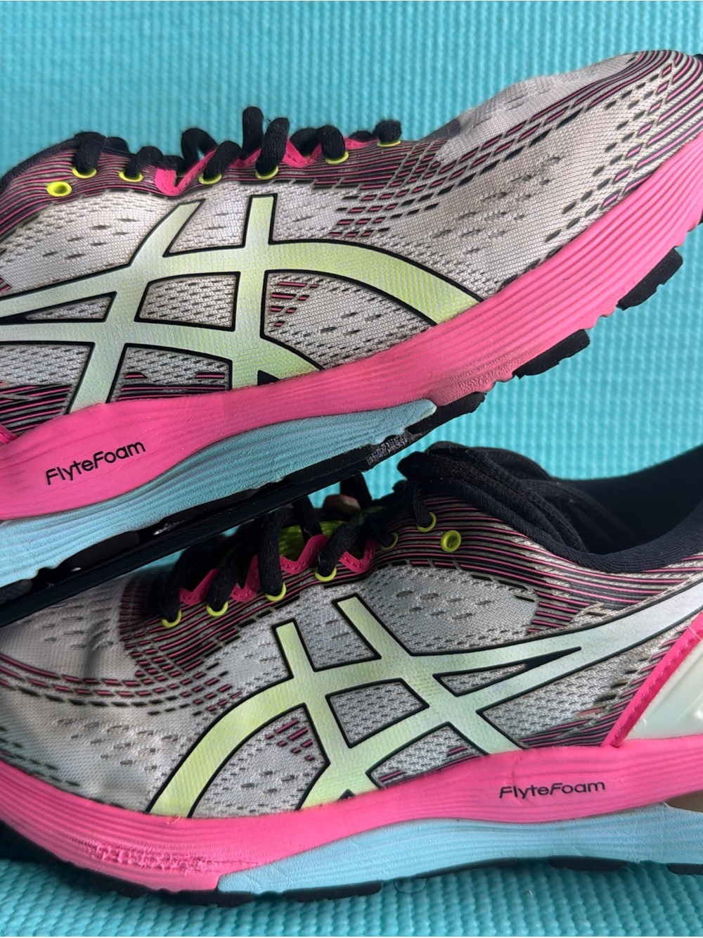 ASICS Women's Pink & Light Green FlyteFoam Running Sneakers